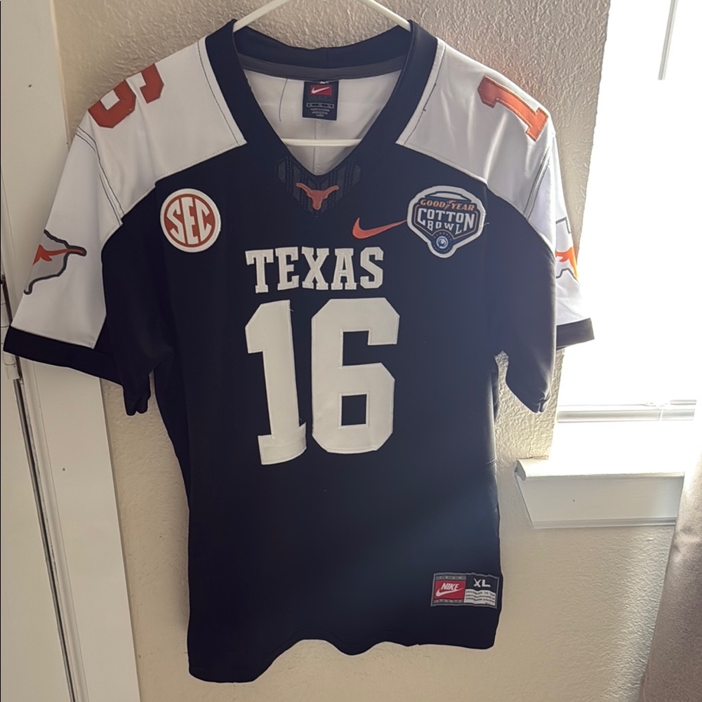 Nike Texas #16 Black and White Football Jersey with Orange Accents